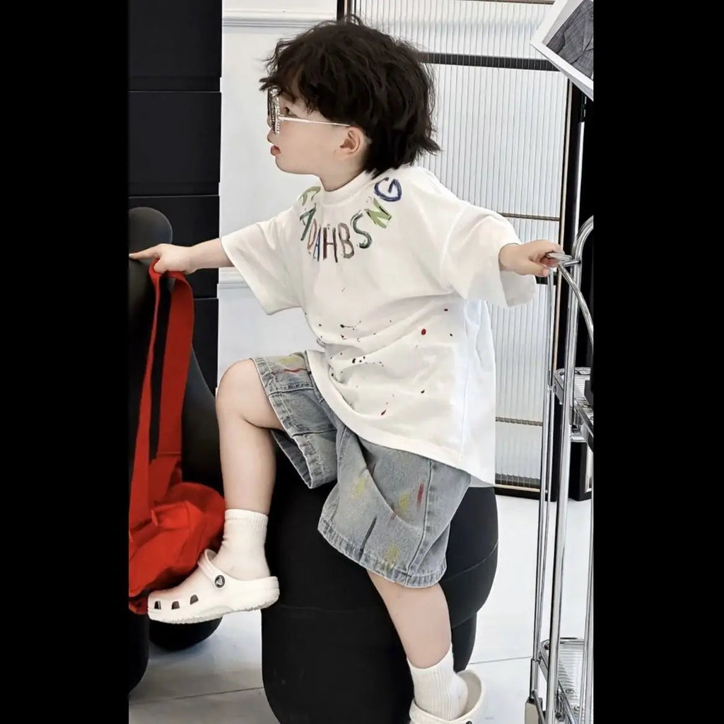 Baby Boys Summer Sportswear.Suit 2025 New Children Streetwear kid Boy Short Sleeve T Shirt + Denim Shorts 2PCS Set Outfits 2-10Y
