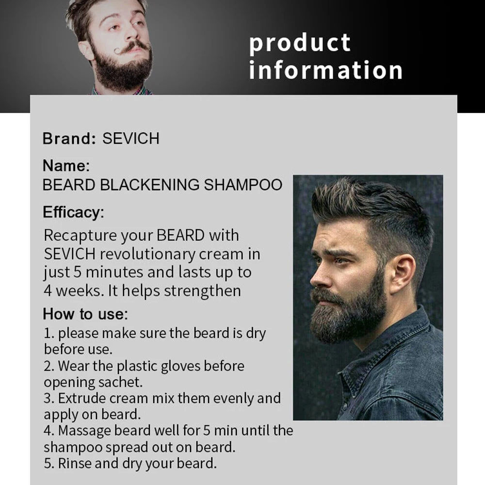 5PCS Natural Beard Hair Dye Shampoo Portable 5 Minute Instant Blackening Color Tint Cream Moustache Shampoo For Men Dropshipping