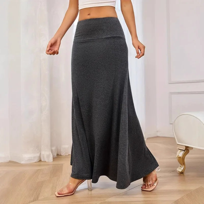 KIDCRKJ Long Skirt Women Autumn 2026 New Skirts Knitted Solid Urban Office Lady Fashion Clothes High Waist Maxi Skirts Faldas