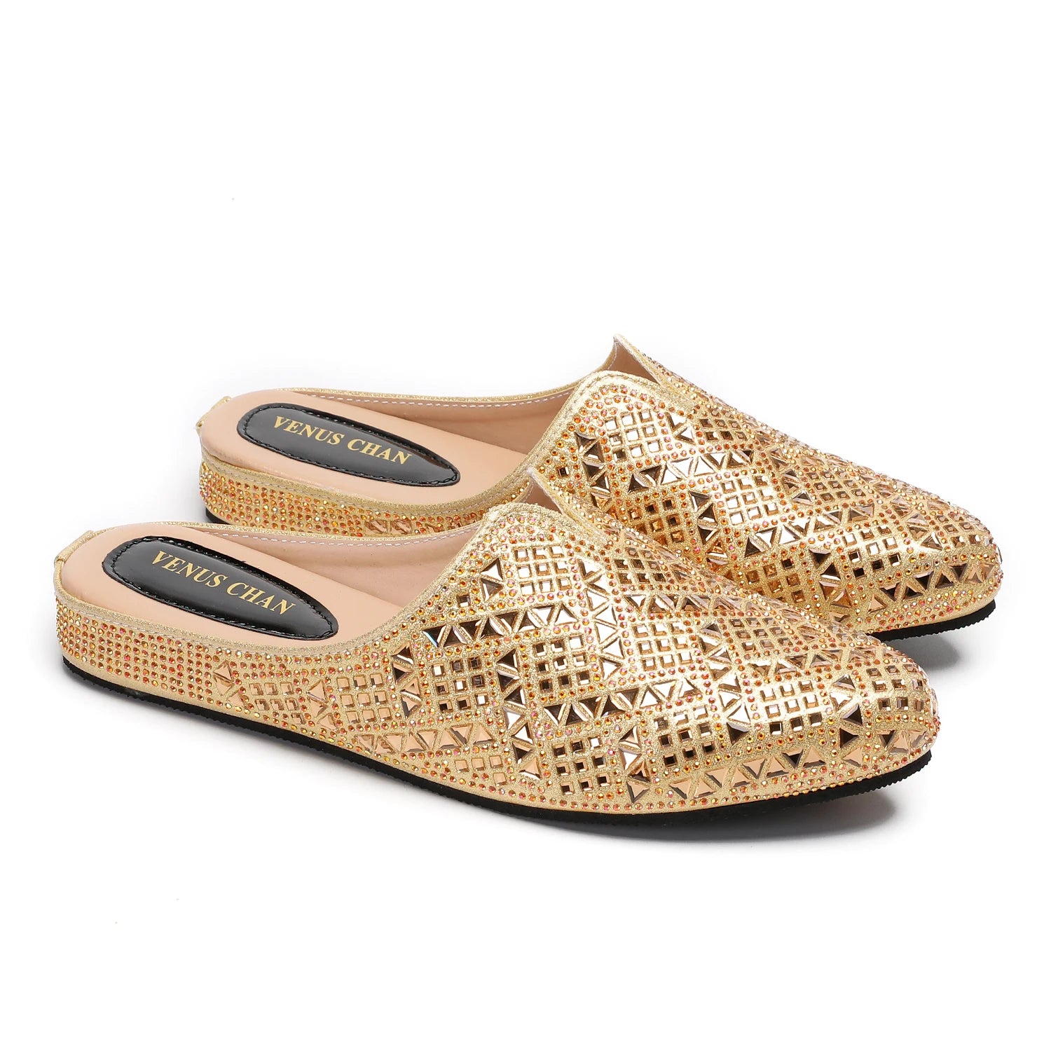 2025 Latest Design Nigeria Silver Color Half Shoes Elegant Flat Shoes for Woman Fashion Comfortable Party Slippers