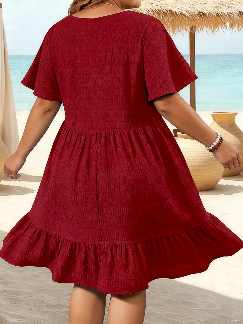 Summer Dress for Women Plus Size Elegant Fashion Round Neck Weave Patchwork Loose Short Sleeve