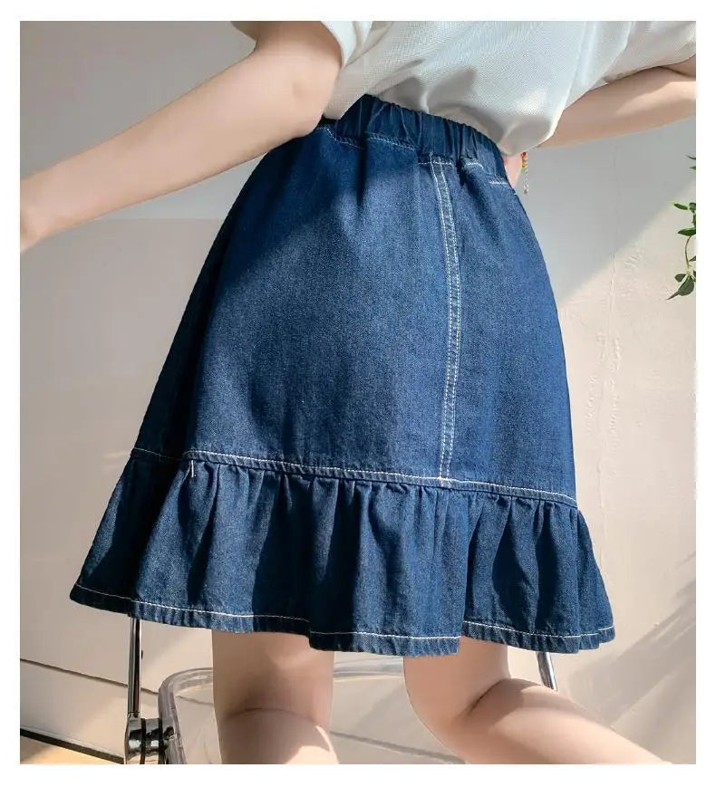 Kids Girls Denim Skirt 2025 New Children Summer Casual Skirts Teenage Girls Blue Jean Skirt Korean Style School Wear Clothes