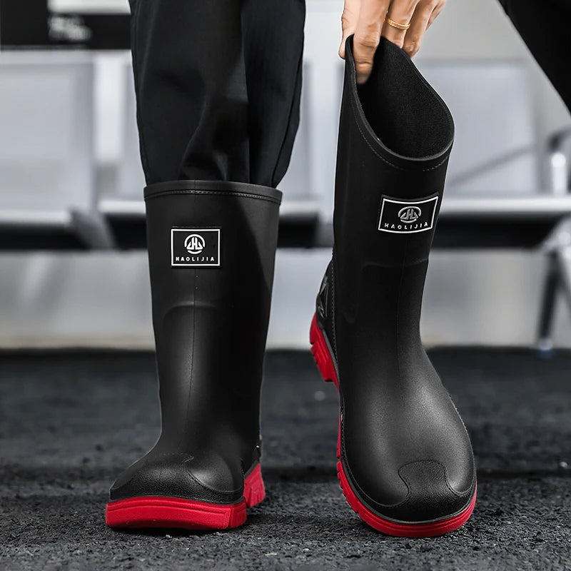Rain Boots for Men, Non-Slip, Waterproof, High-Top Fishing Boots, Popular Work Safety Shoes, Rain Boots