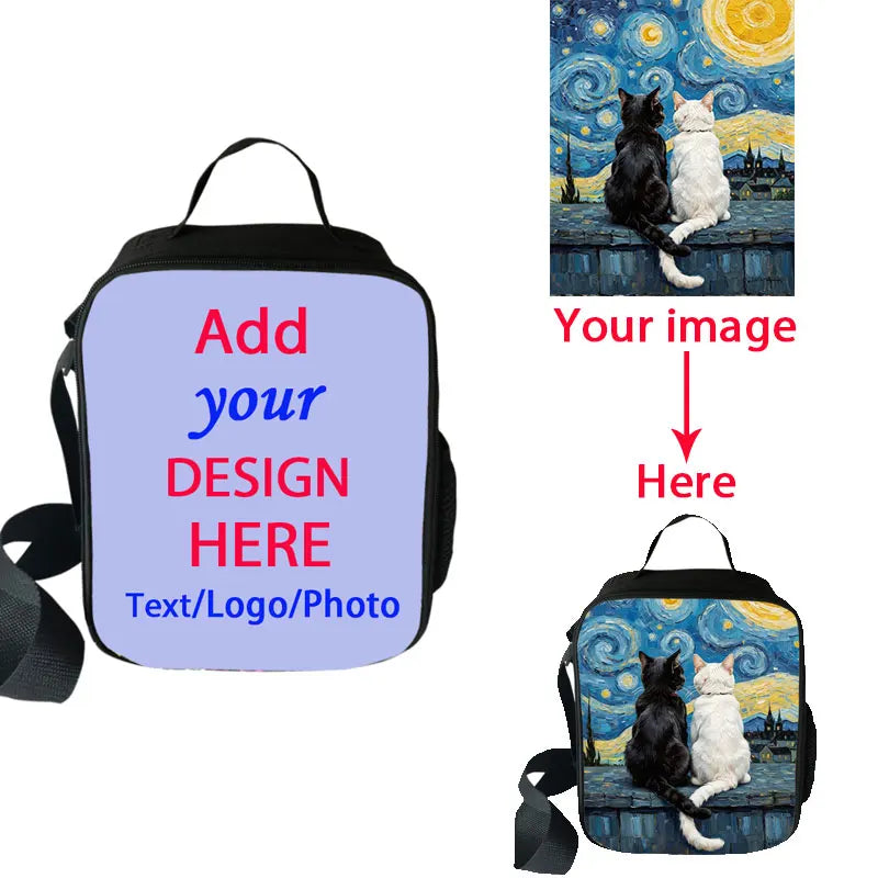Custom Your Picture / Logo Lunch Bags Personalized Women Backpack Kids Picnic Bag Boys Girls Insulated Lunch Box