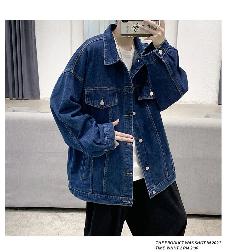 New Men's Vintage Denim Jackets Spring Autumn Handsome Loose Casual Workwear Jacket Fashion High Street Classic Jean Coats Male