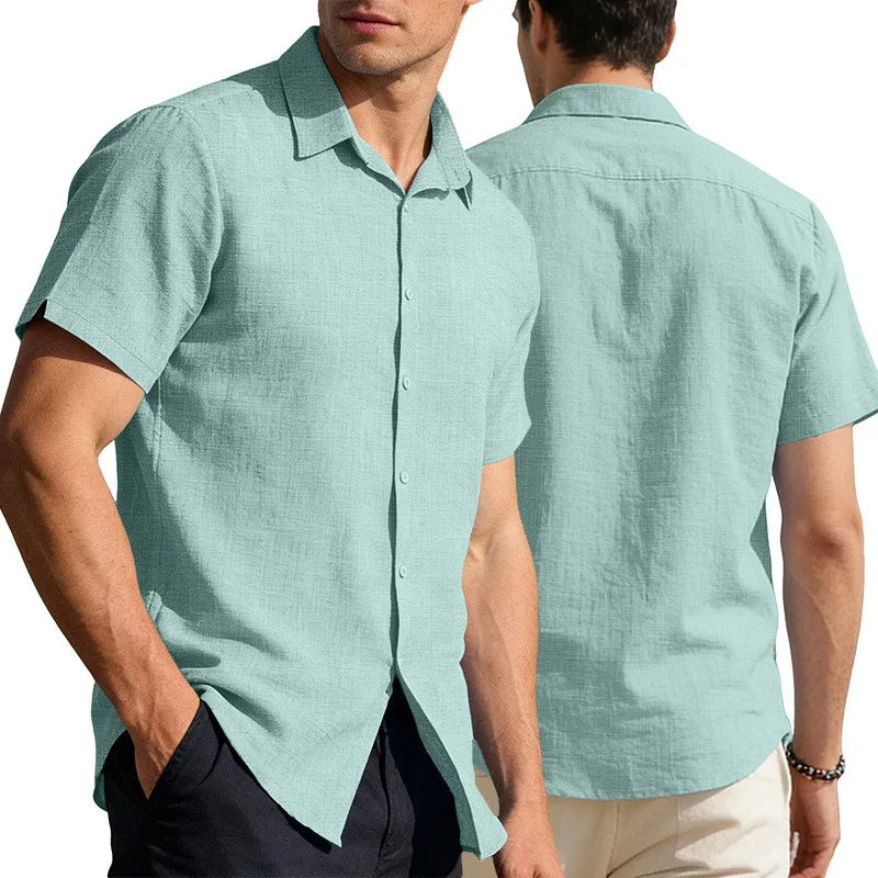 UNITIM Summer Man T-shirt Turn Down Collar Single-breasted Male Top Thin Breathable Short Sleeve Business Casual Men Tees