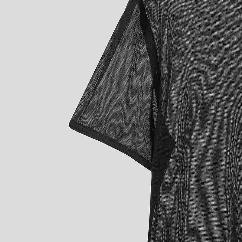 2024 Men T Shirts Mesh Transparent O-neck Short Sleeve Streetwear Men Clothing Solid Color Sexy Fashion Camisetas S-3XL INCERUN
