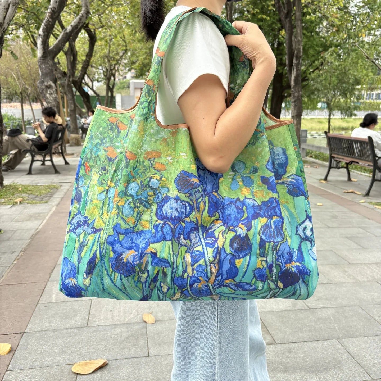 Large Reusable Grocery Shopping Bag Ladies Tote 50lb Fashion Pocket Shoulder Bag Foldable Eco Bag Washable