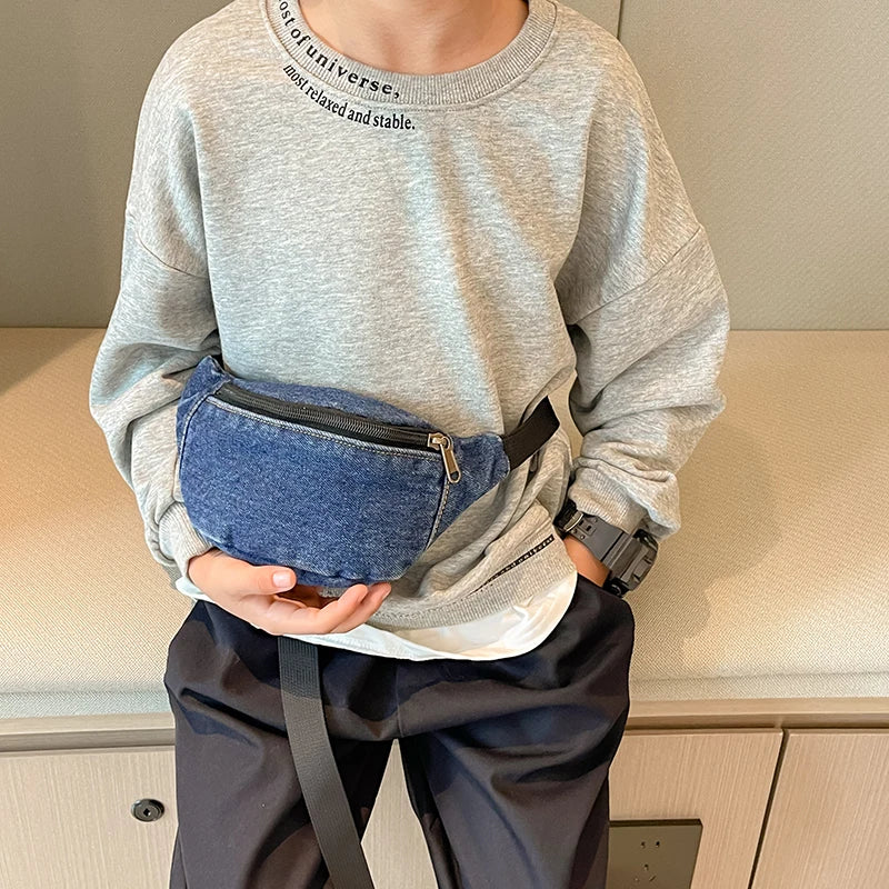Fashion Denim Children's Waist Bags Leisure Boy and girl Crossbody Chest Bag Street Trend Belt Bag Kids Birthday gift Waist Pack