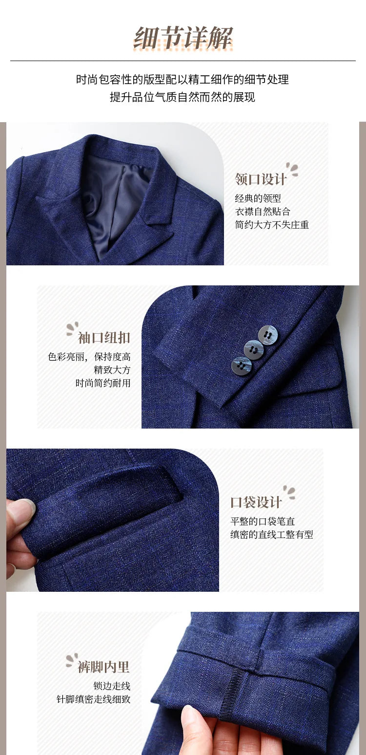 Child Boy Wedding Suit 1-14 Years Teenage Boy Suits Outfits Set Spring Autumn Elegant Boy Formal Performance Costume Suit Set