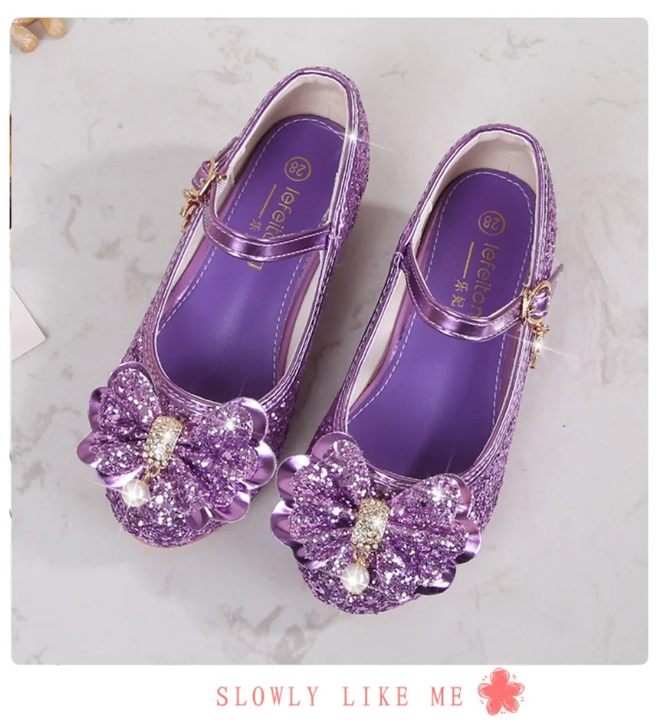 Classic Bow Girl Pu Leather Shoes For Girls Party Dance Children Shoes 3-14 Years Princess High Heels Child Wedding Shoes HSD09
