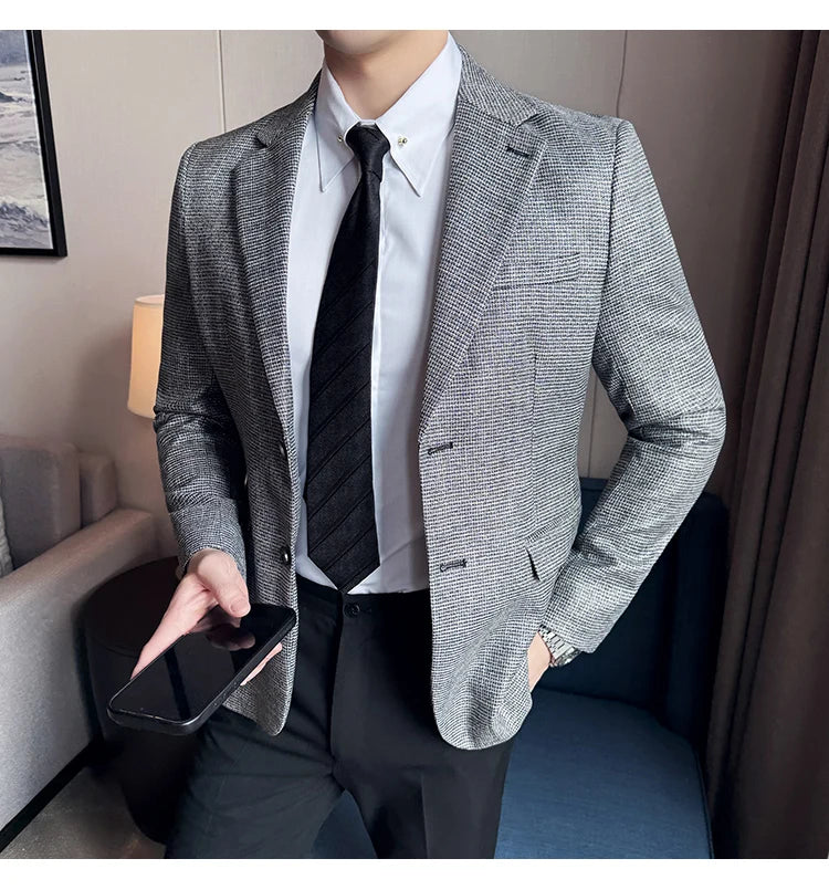 Men Suit Jacket Blazer Hombre High-quality Fashionable and Elegant Men Business Slim Fit Suit Jacket Social Party Formal Jacket