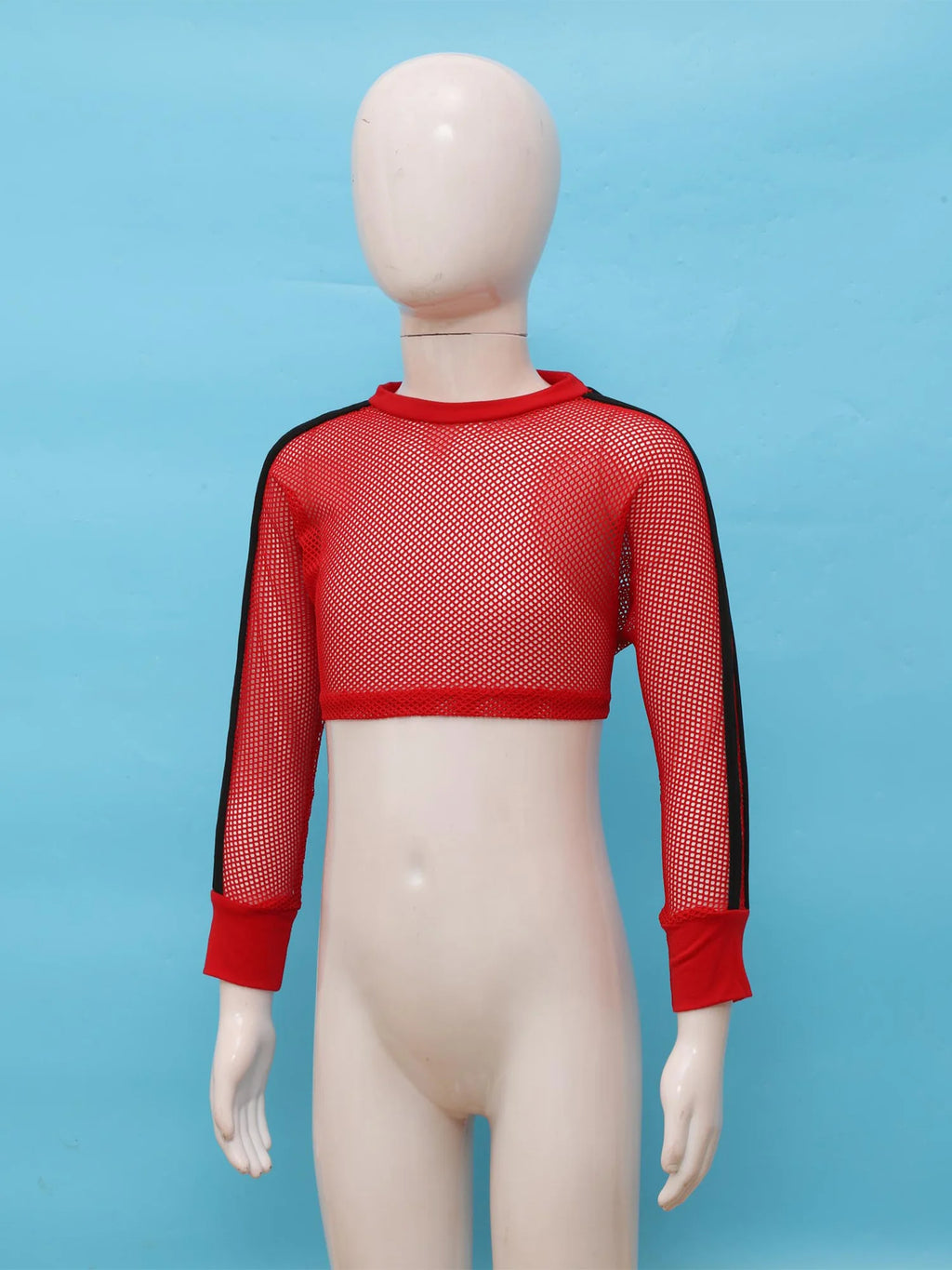 Kids Girls Fishnet T-shirt Hip Hop Street Dance Tops Long Sleeve Round Neck Hollow Out Mesh Crop Top for Workout Gym Sportswear