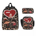 3Pcs Kawaii Monchhichis School bags Set for Girls Boys Pen Bags Backpack Sets with Lunch Box For School Students Daypack