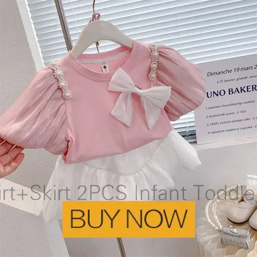 Girls Summer Clothes Girls Clothes 2 To 8 Years Cute Girls' 2-Piece Set with 3D New Letter Top and Ruffle Skirt for Summer