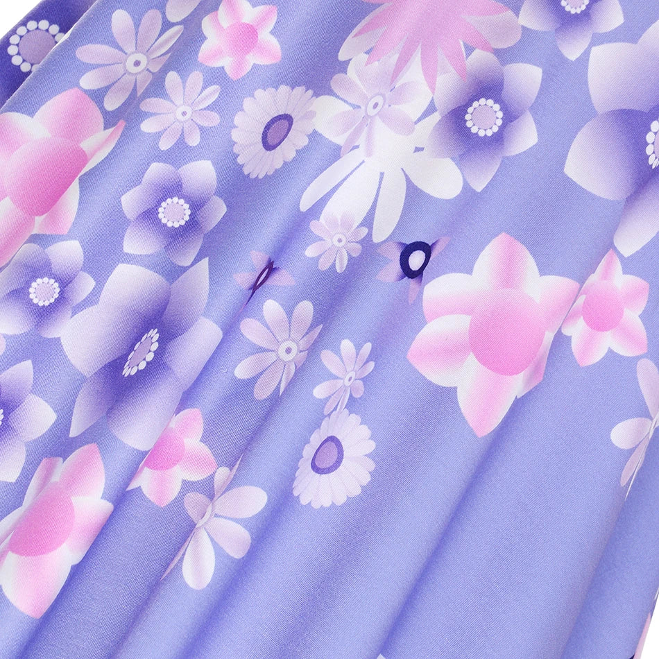 Summer Girls Dresses Cute Flower Print Round Neck Casual Dresses Carnival Party Girls Casual Dresses Princess Outfits