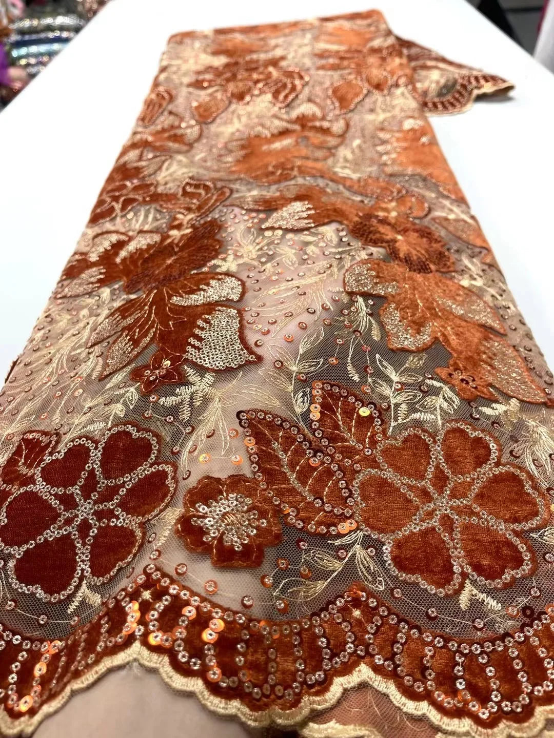 1 Yards African Velvet Tassel Lace Fabric with Intricate Embroidery Laser Cut Traditional Nigerian Attire Drapes Designs Sewing