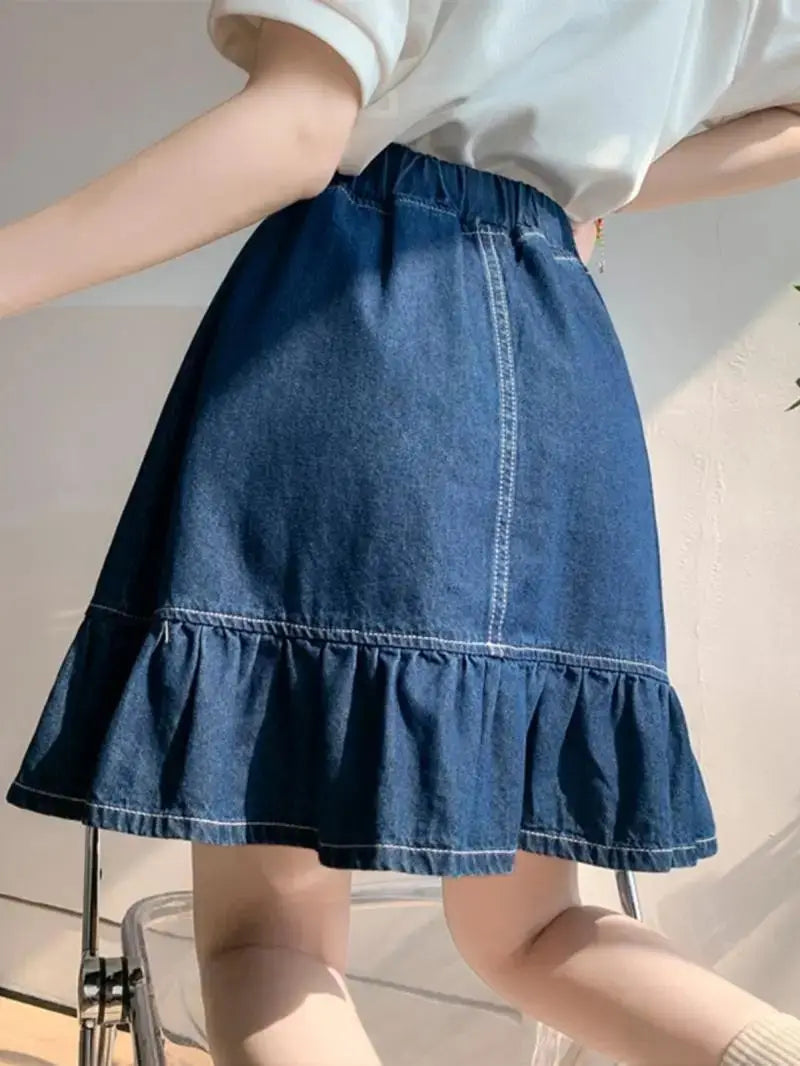 Kids Girls Denim Skirt 2025 New Children Summer Casual Skirts Teenage Girls Blue Jean Skirt Korean Style School Wear Clothes