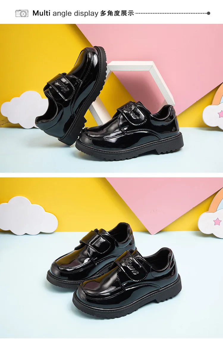 Boys Shoes Spring & Autumn New Black Glossy Classic Kids Loafer for Girl 2024 New Versatile Round-toe Britain Child School Shoes