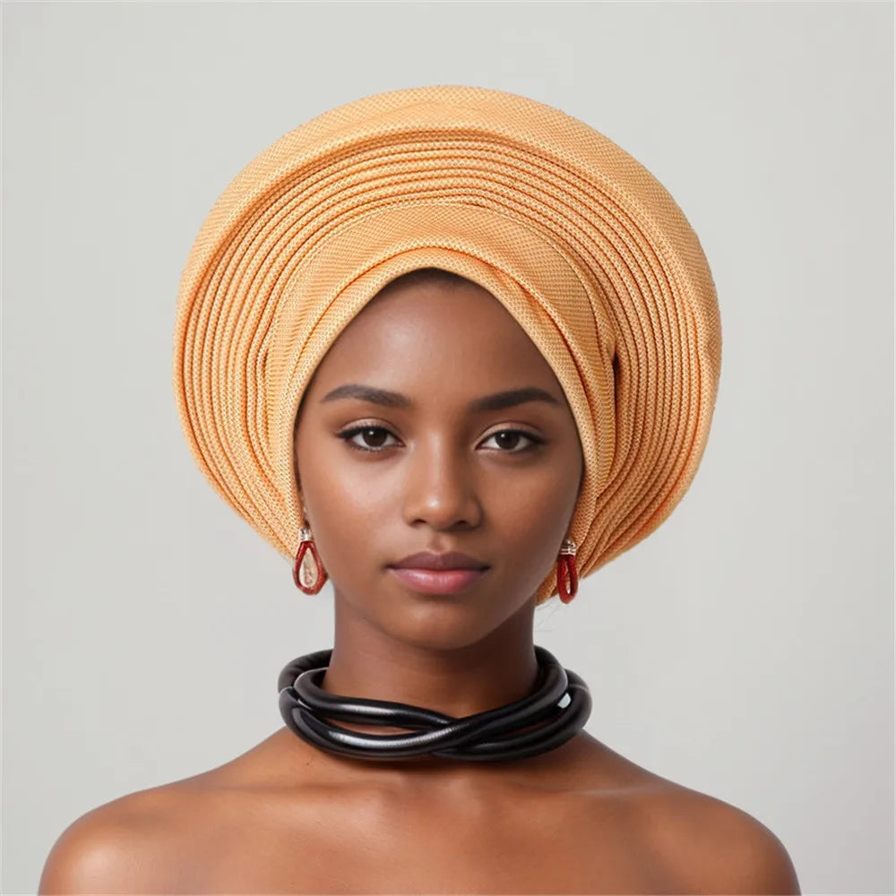 Nigeria Head Ties Wedding Party Headgear Elegant African Headtie Turban Already Made Women's Auto Gele Female Head Wraps