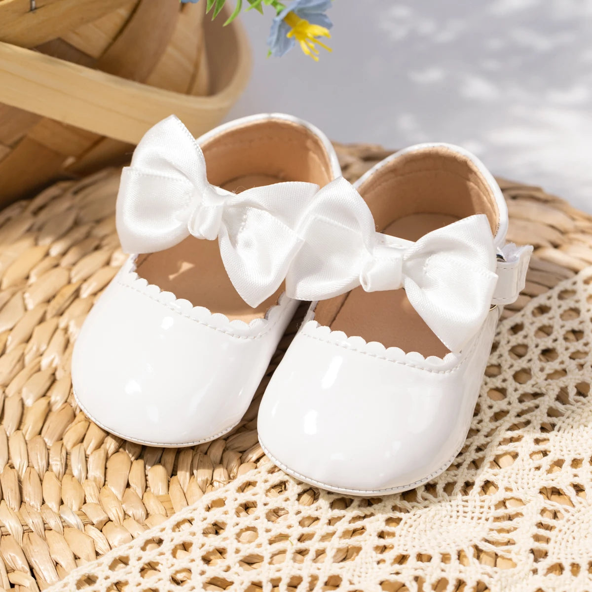 KIDSUN Newborn Baby Girl Shoes PU Leather Bowknot Dress Shoes Infants Rubber Non-Slip Toddler First Walker Baby Shoes Girls
