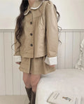 2025 Japanese Girls' Spring and Autumn Cotton Casual Ruffle Collar Jacket, Half Skirt, Children's Forest Two-piece Set