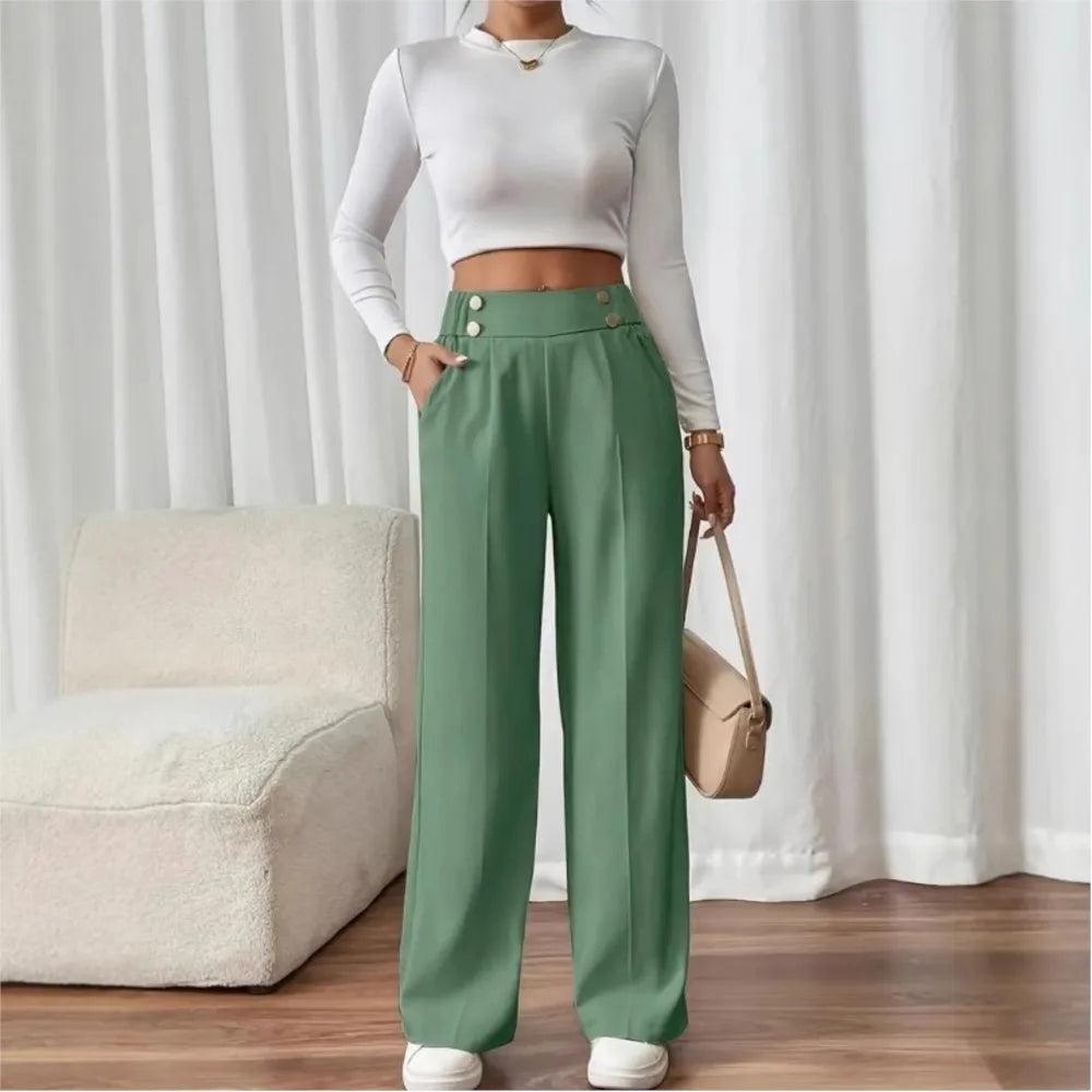 Women's Trousers Casual High-waisted Trousers Loose Temperament Versatile Office Female Straight Long Pants 2025