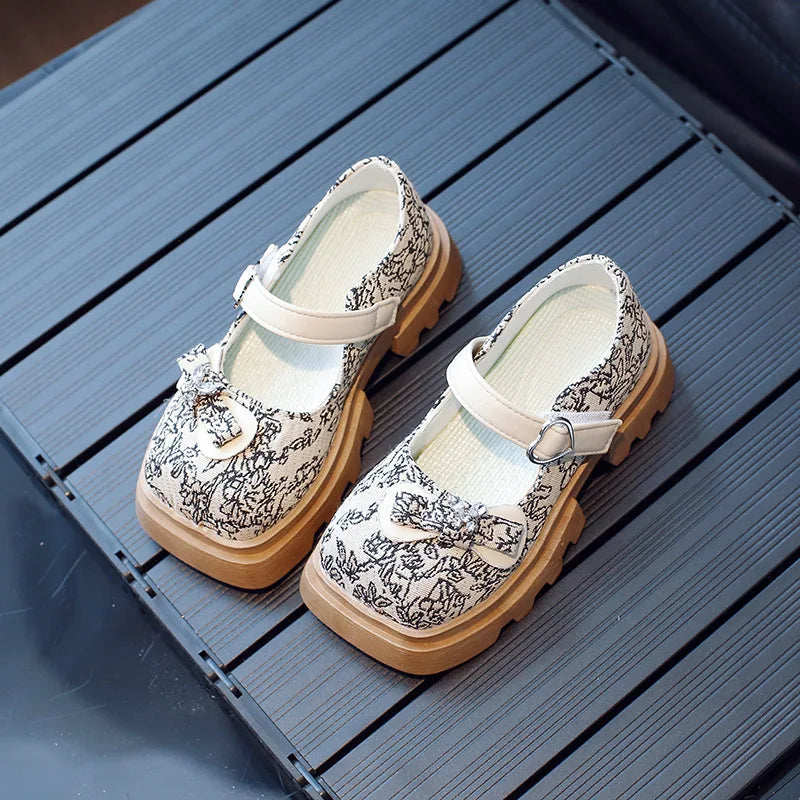 Girls Party Mary Janes With Rhinestone Bow Flower Girl Wedding ShoesBreathable Lining For Kids  Princess Shoes Ages 4-7