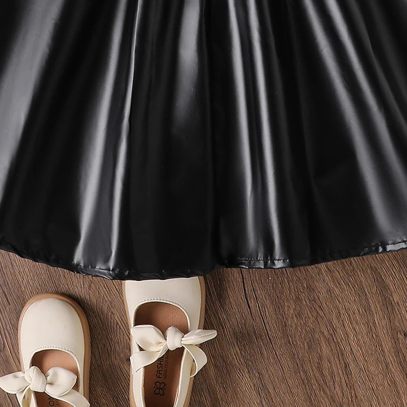 Girls Suit Autumn New 2PCS Solid Color White Bow O-Neck Long Sleeve Top & Black Skirt For Girls 8-12 Years Kids Fashion Outfit