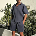 2026 European and American Men's Shirt Casual Loose Short-sleeved Shorts Beach Suit