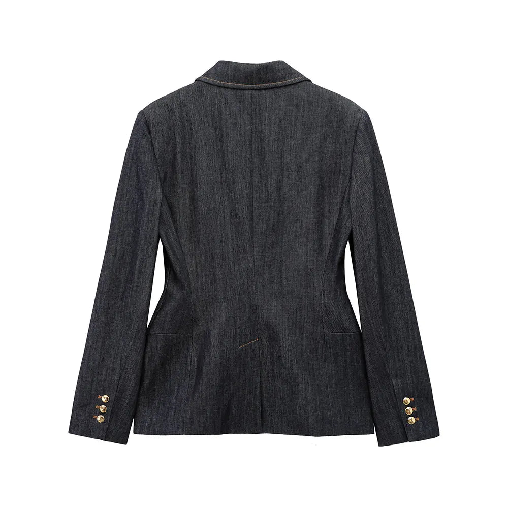 HH Women Denim Blazer Coat Single Breasted Long Sleeve Lapel Suit Jacket With Pockets Female 2025 Spring New Fashion Outwear