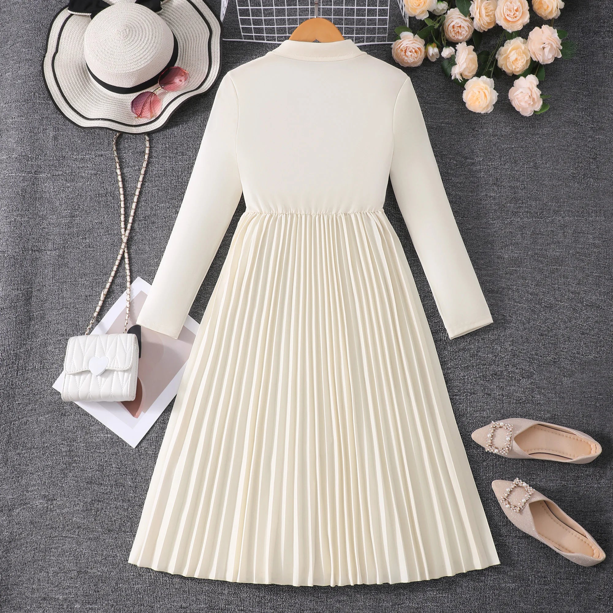 Teen Girls' 13-16Y Blazer Dress - Classic Cream Color, Asymmetrical Hem, Romantic & Elegant, Ideal for Formal Occasions, Stylish