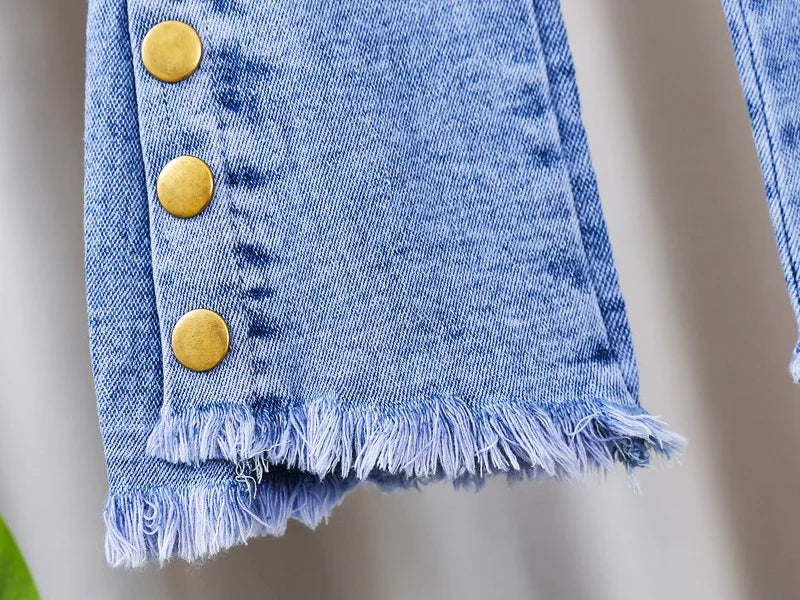 Jeans for Kids Girls Trousers Spring Autumn 2023 New Bow Bell-bottomed Stretch Princess pants for children Girl Denim Pants