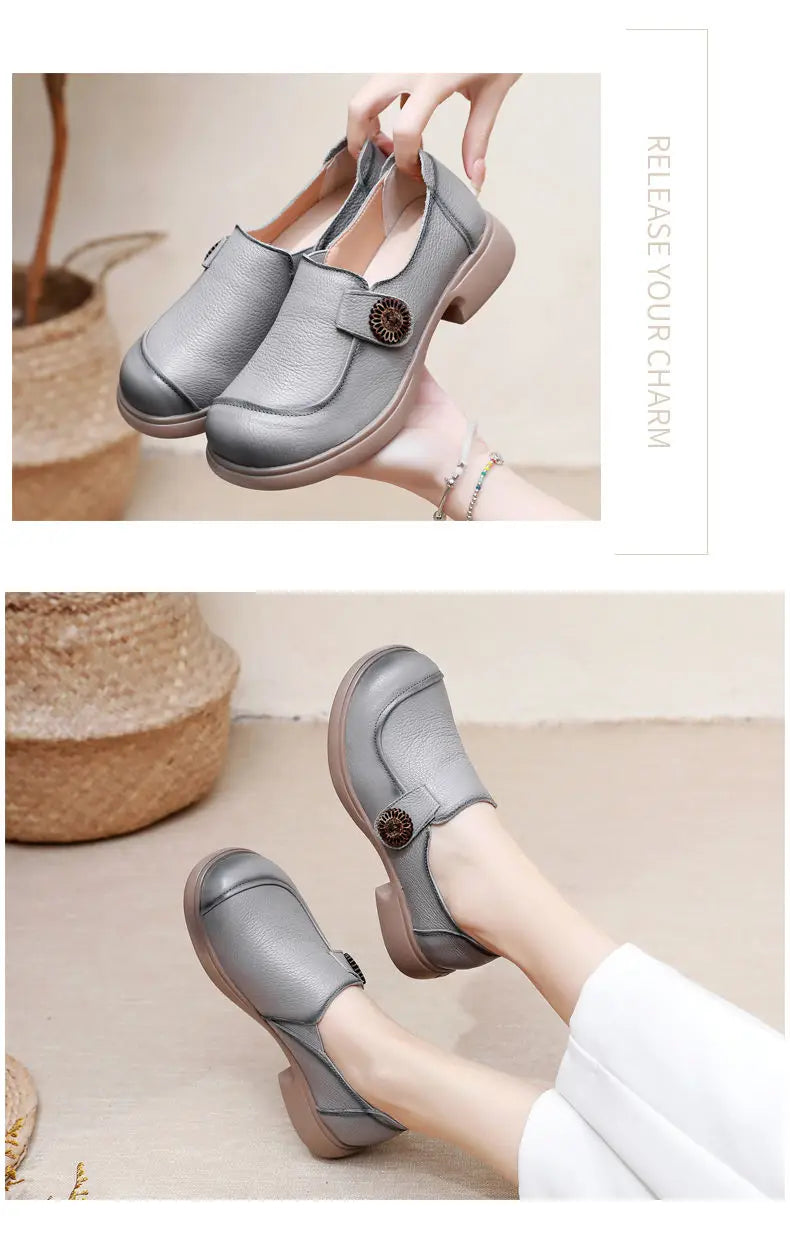 Genuine leather loafers women  comfortable gray shoes low heels luxury ladies court shoes slip on moccasins elegant dress flats