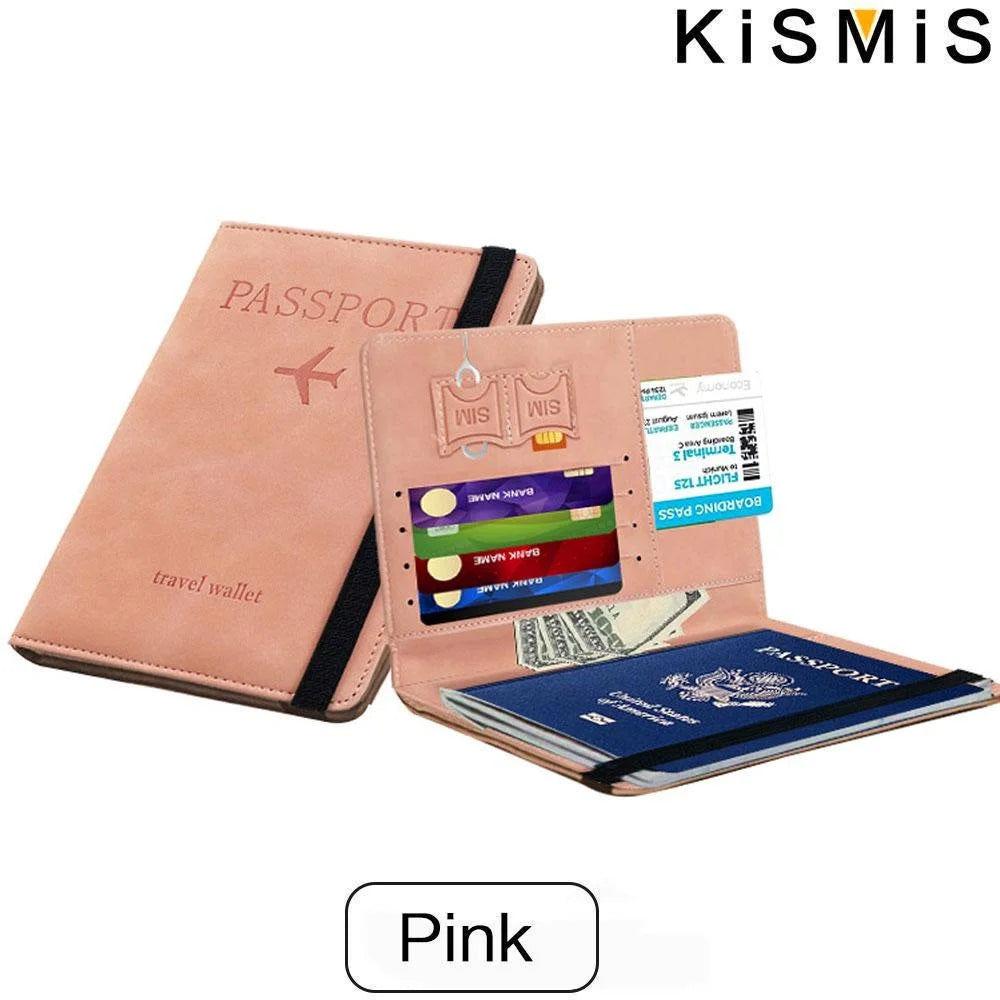 KISMIS New RFID Wallet Passport Case Leather Short Wallet Men Slim Credit Card ID Holder Card Organizer Travel Bag