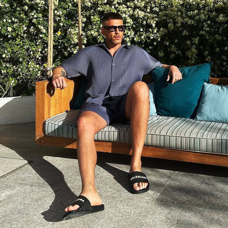 2026 European and American Men's Shirt Casual Loose Short-sleeved Shorts Beach Suit