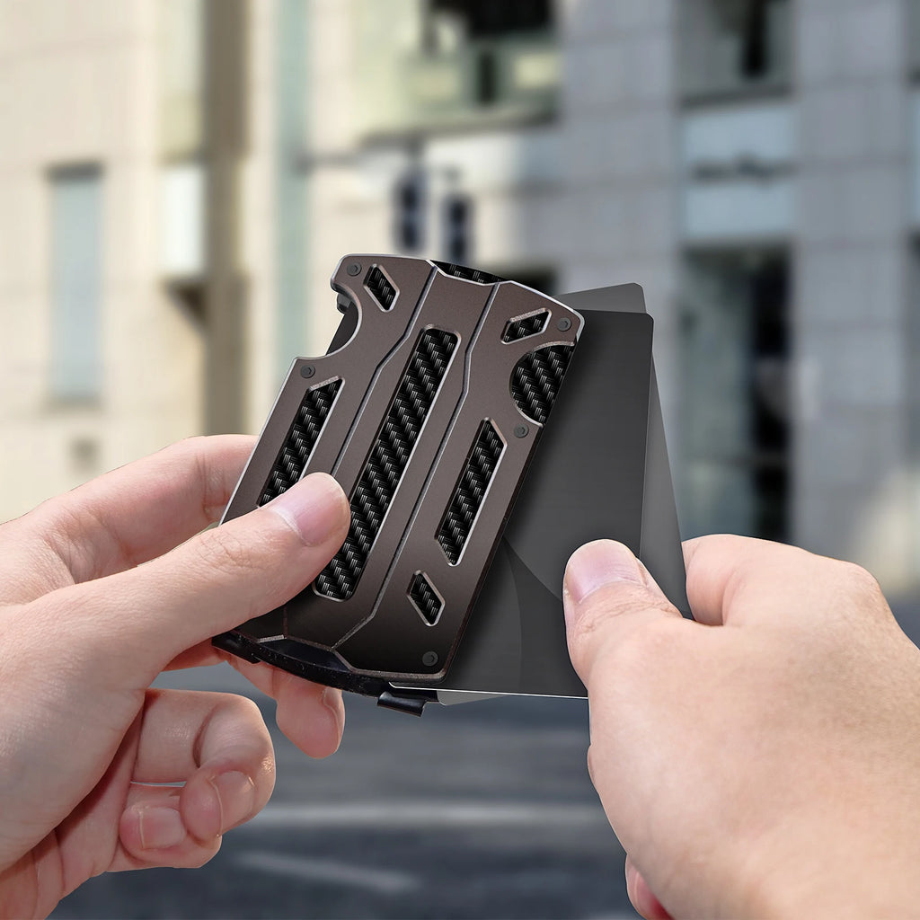 Slim RFID Blocking Metal Wallet for Men & Women with Money Clip Or Cash Strap Scratch Resistant Card Holder