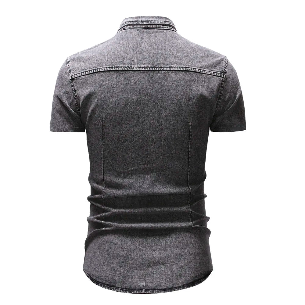 Men's Denim Short Sleeve Shirt Summer American Casual Workwear Style Fashion Jean Shirt Breathable Daily Wear Summer Clothing