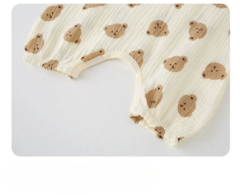 Summer Baby Girls Romper Cartoon Bear Newborn Jumpsuits Infant Sleeveless Muslin Clothing for Boys Printed Outfits