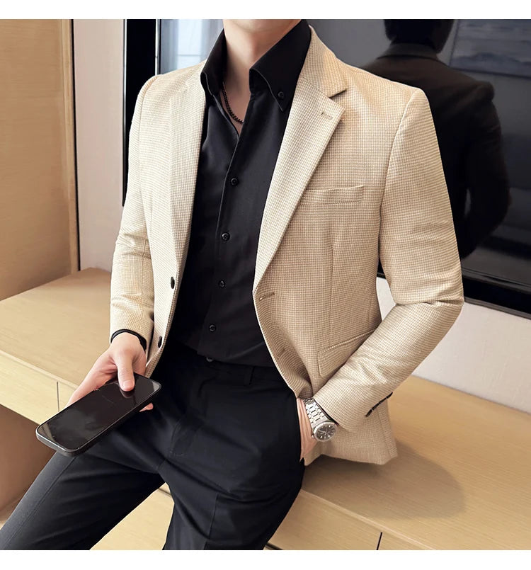 Men Suit Jacket Blazer Hombre High-quality Fashionable and Elegant Men Business Slim Fit Suit Jacket Social Party Formal Jacket