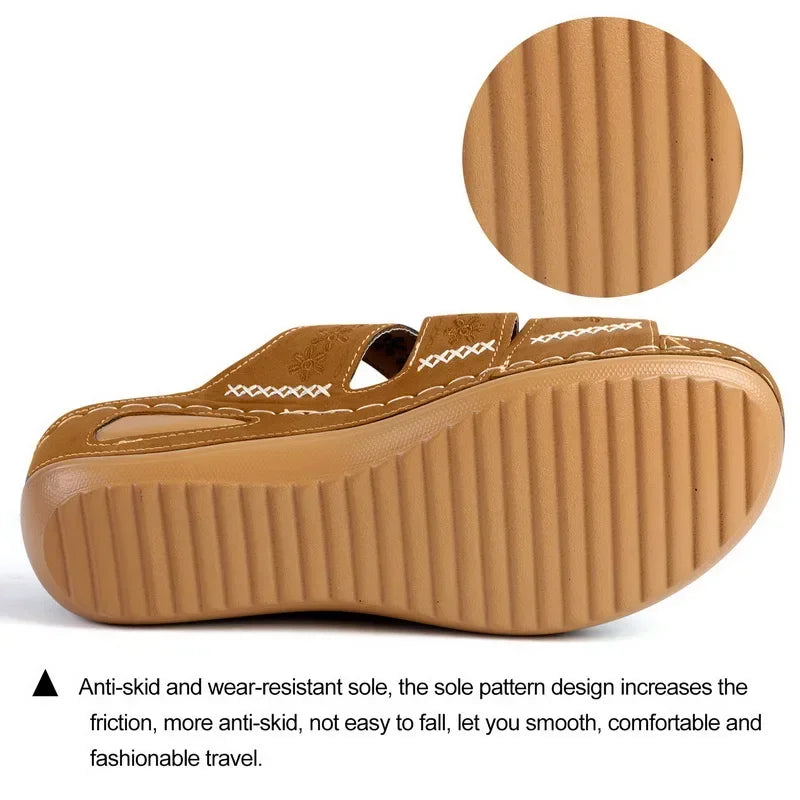 Summer Women Wedge Sandals Premium Orthopedic Open Toe Sandals Vintage Anti-slip Leather Casual Female Platform Retro Shoes