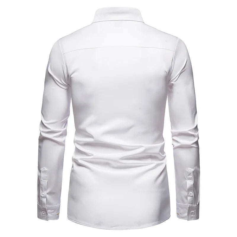 Men's Irregular Oblique Button Up Dress Shirts Streetwear Luxury Elegant Embroidery Business Shirt Chemise Homme Mens Blouses