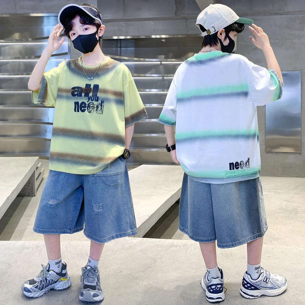 Summer Kids Outfit Sets for Boys Short Sleeve T-shirt Shorts 2PS Clothing Set Tweens Child Tracksuit Top and Bottom Clothes Set