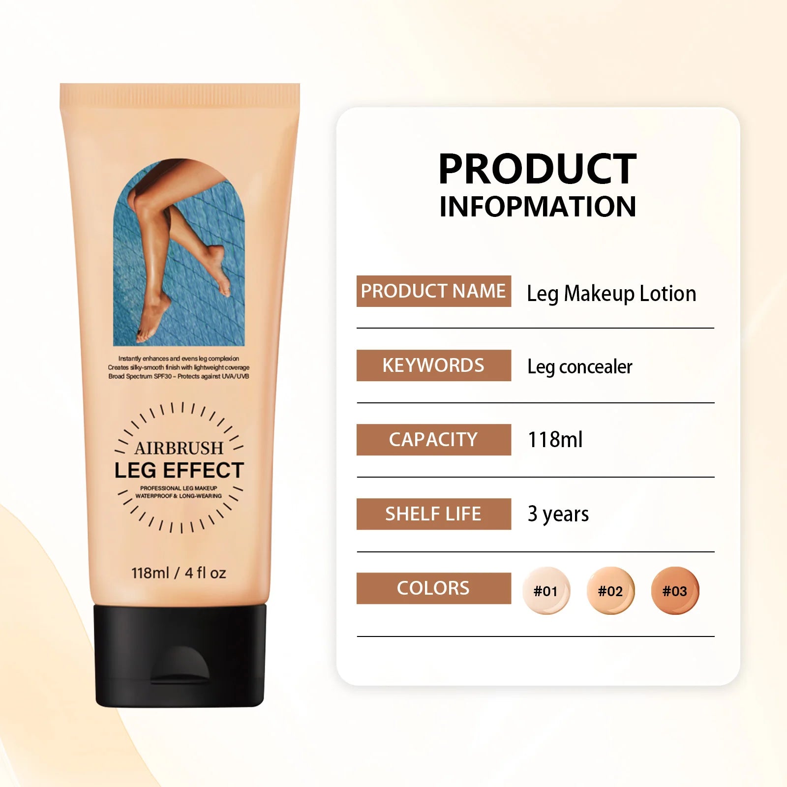 All-in-One Leg Perfector Lotion 118ml - 3 Shades with SPF 30, Waterproof, Long-Wear to Conceal & Smooth Skin Flawlessly.