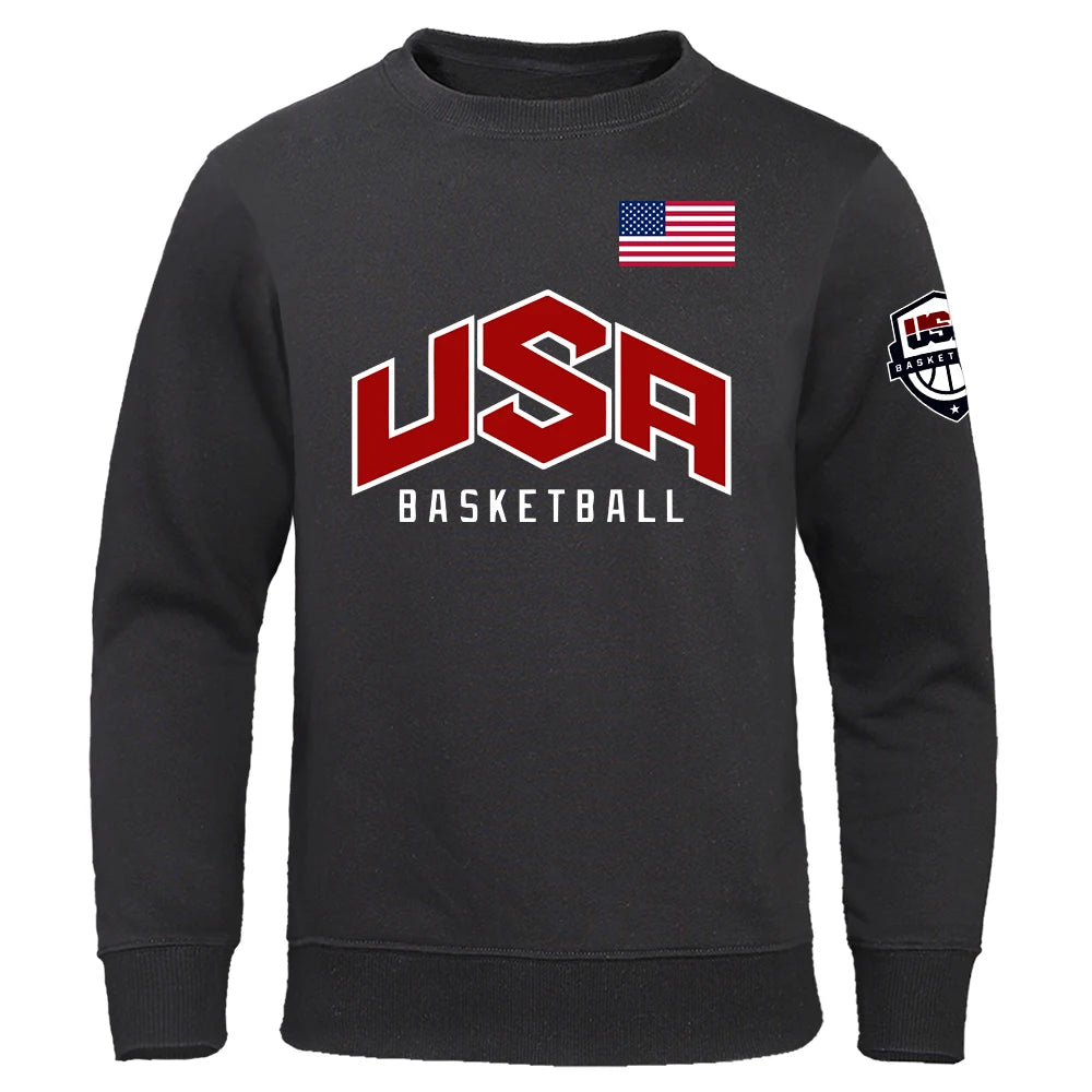 Basketball U S A Streetwear Printing Men Sweatshirt O-Neck Pullover Hoody Fashion Casual Clothing Loose Oversized Tracksuit Man