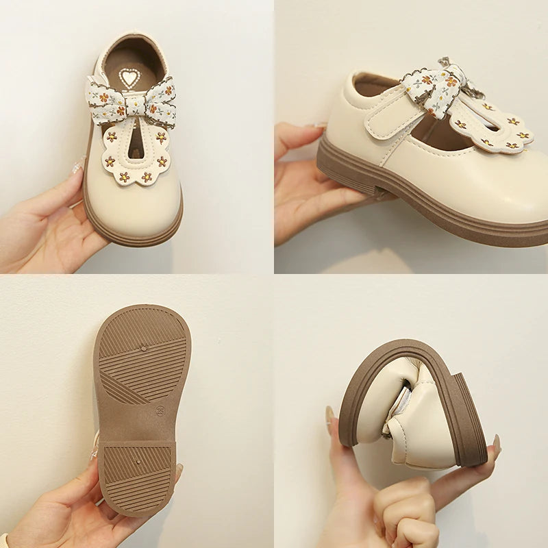 Cute bow Leather Girls Shoes 2025 New T-strap Oxfords Spring Kids Soft Shoes For Girl School Children Princess Dress Shoes