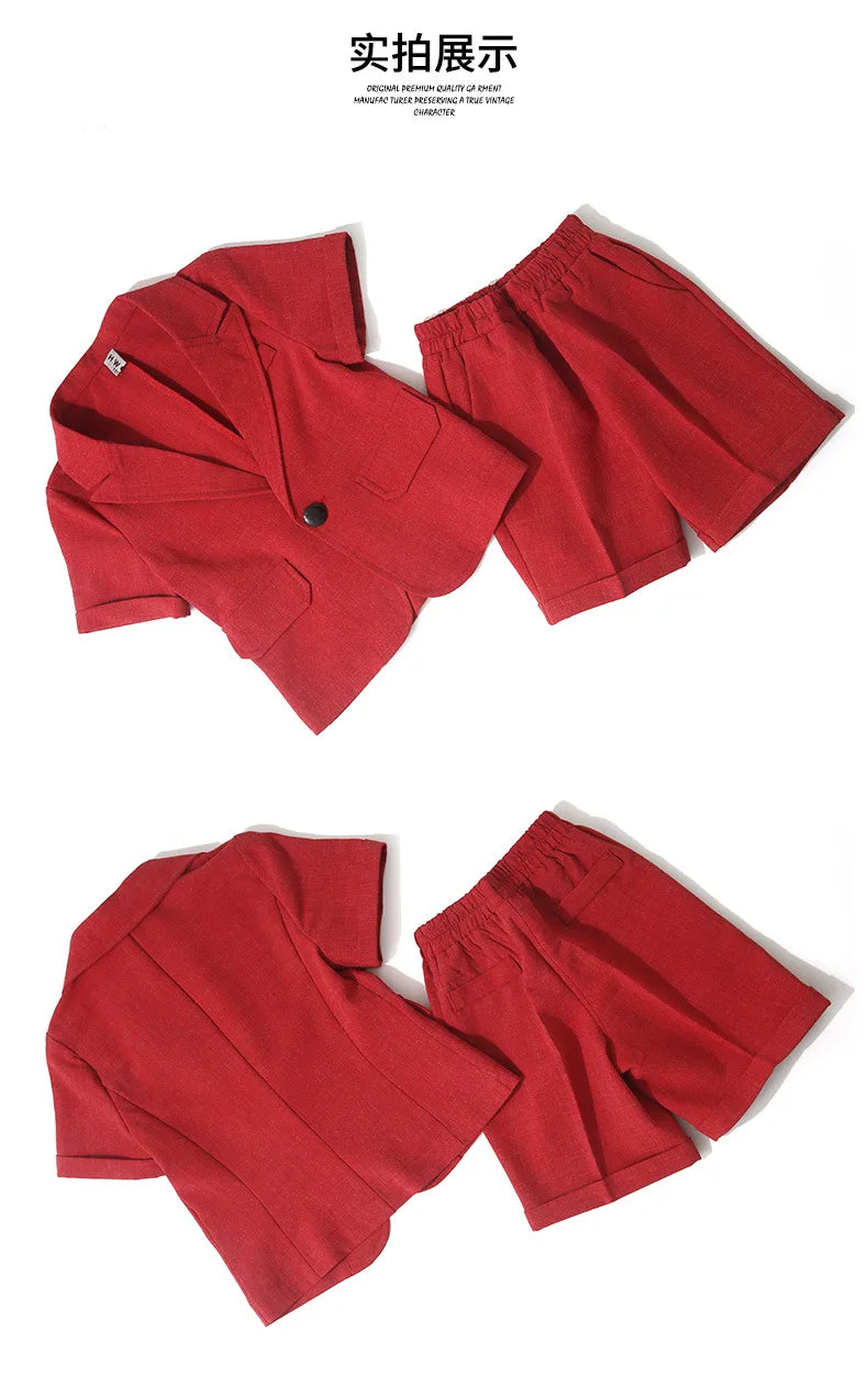 Boys Summer Suit Kids Jacket Shorts 2Pcs Photograph Suit Children Birthday Graduation Set Baby Wedding Performance Party Dress
