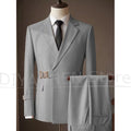 Men Suit 2 Piece Set With Gold Buckle Belt Notch Lapel Outfit Slim Fit Formal Wedding Groom Blazer Pants For Banquet Prom Party