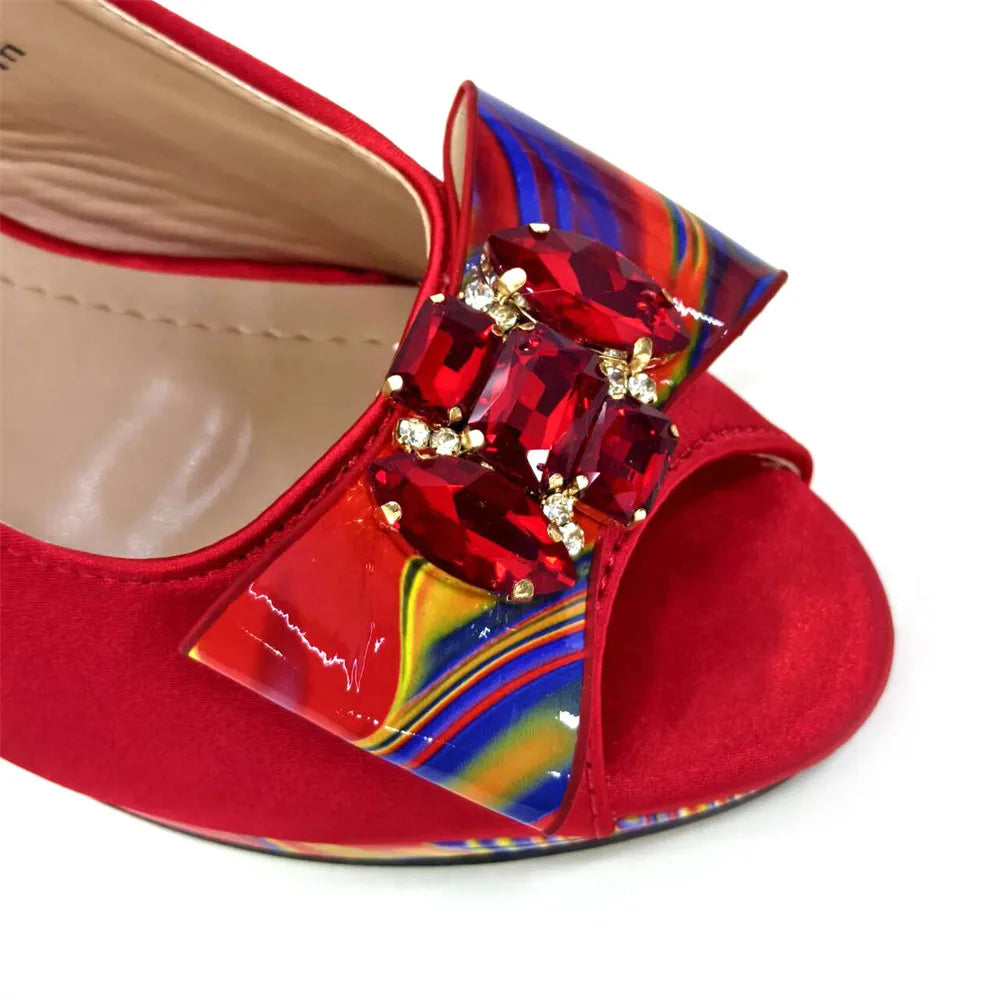 Sandals Woman Summer Ladies Shoes and Bag Decorated with Rhinestone Women Shoe and Bag Set for Party In Women Nigerian Shoe Bag