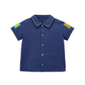 2026 Summer Kids Button Down Shirt Baby Boy Girl Casual Cotton Blouse Colorful Buttons Alphabet Embroidery Undershirt Tops